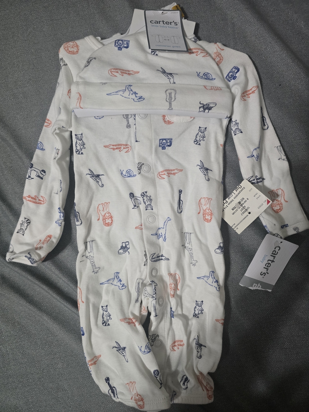 Carter's White One-Piece Bodysuit with Blue & Coral Animal Print
